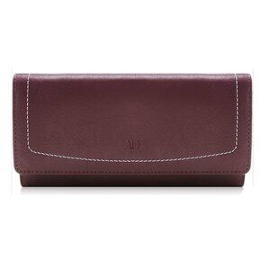 Womens AD Genuine Leather Large Wallet Accordion RFID Clutch- Mulberry